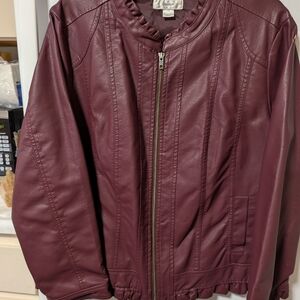 CJ Banks Deep Burgundy Leather Jacket